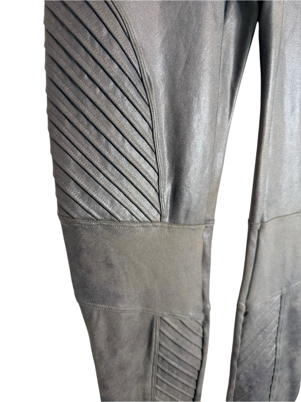 SPANX Faux Leather Moto Leggings Charcole Gray High Rise Shaping Size Large - Picture 5 of 8